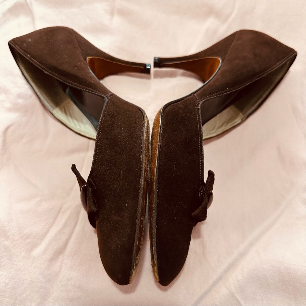 1950’s Brown Suede 3.5” Heels Vintage 8N Pointed Toe size 8 Kay King 40s 30s - Picture 2 of 9